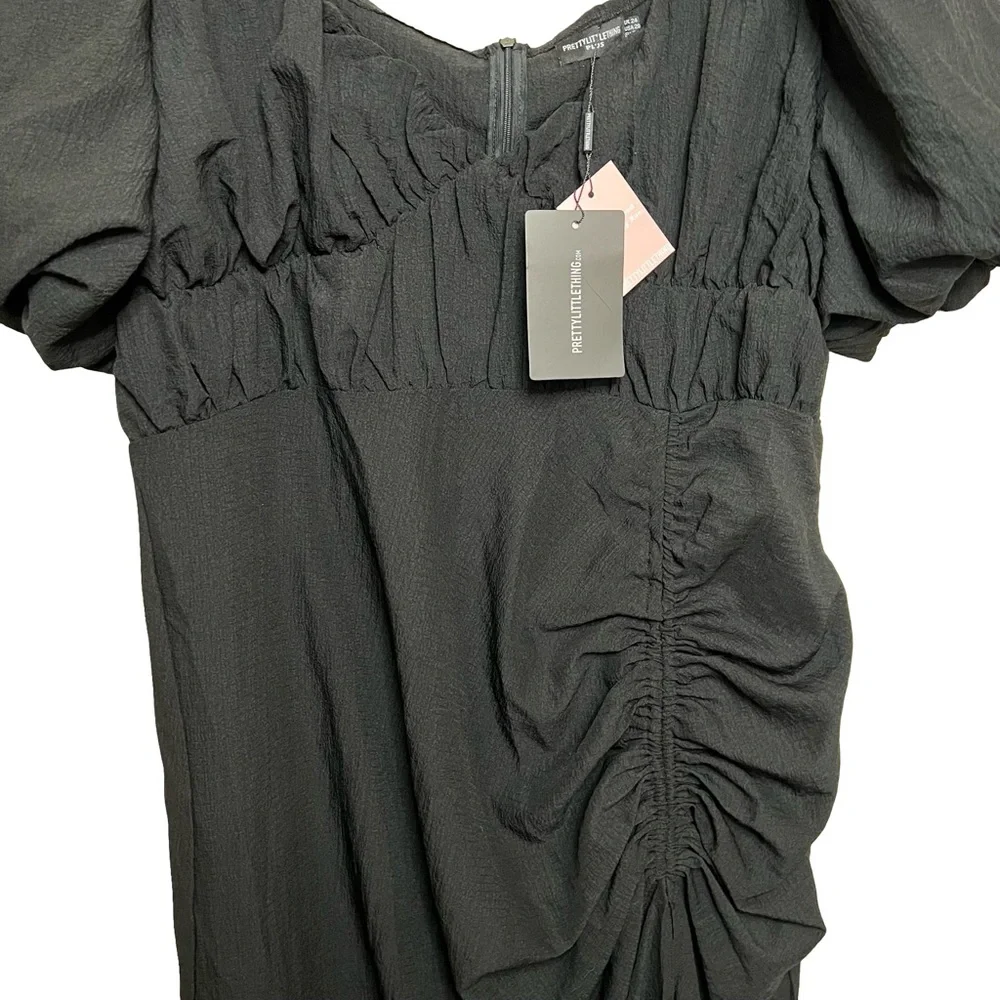Pretty Little Thing Puff Sleeve Ruched Split Side Midi Dress - Picture 3 of 9